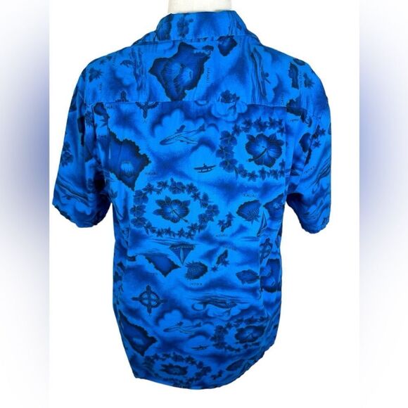 Ui-Maikai Blue Island Map Print Vintage 60s Hawaiian Button Front Camp Shirt - Picture 3 of 10